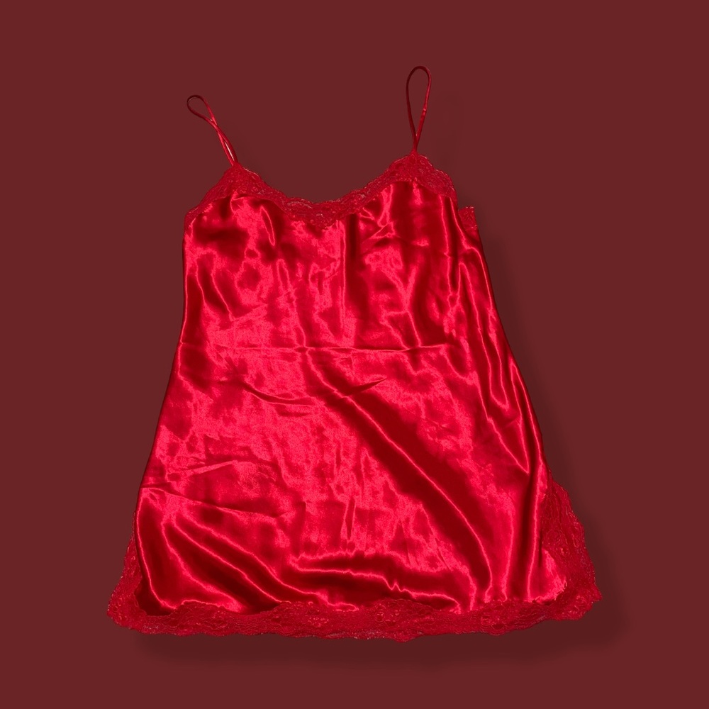 Y2K RED SATIN LACE SLIP DRESS